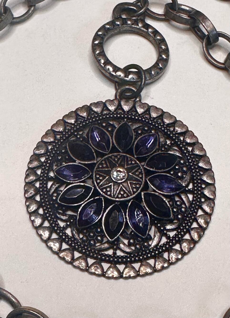 Vintage Inspired Statement Necklace With Mandala Pendant Chain Link Necklace